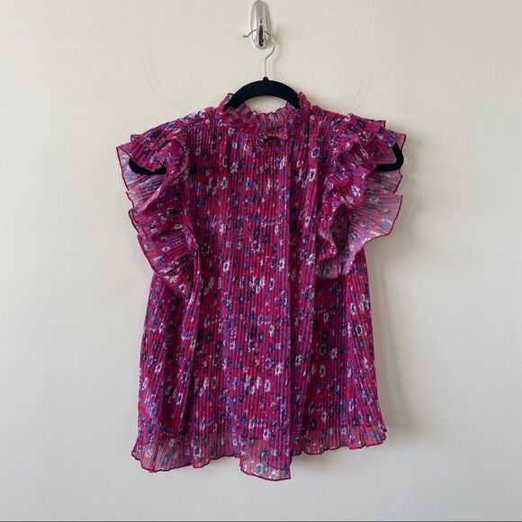 ANTHROPOLOGIE-FREIDA Floral Pleated High Neck pleated Blouse - Picture 3 of 9